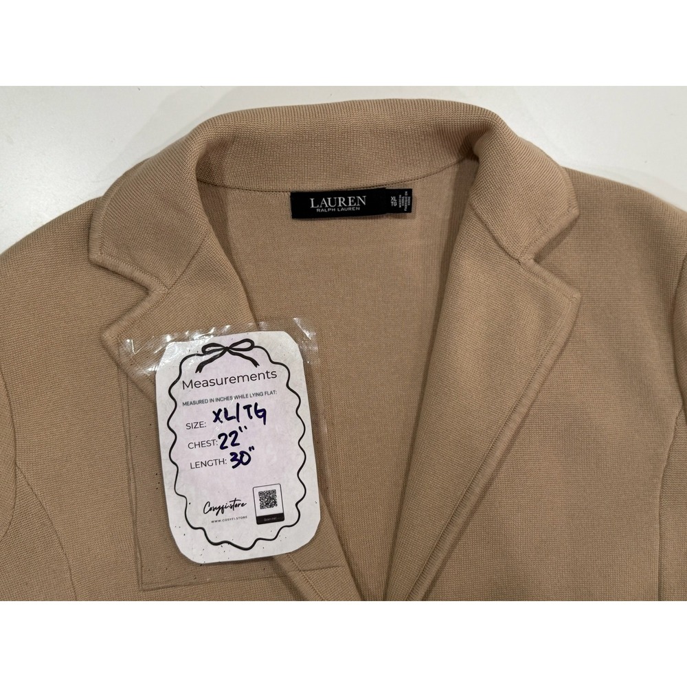 Lauren Ralph Lauren Tan Camel Knit Blazer Jacket Three Button XL 200769164011 - Picture 6 of 9